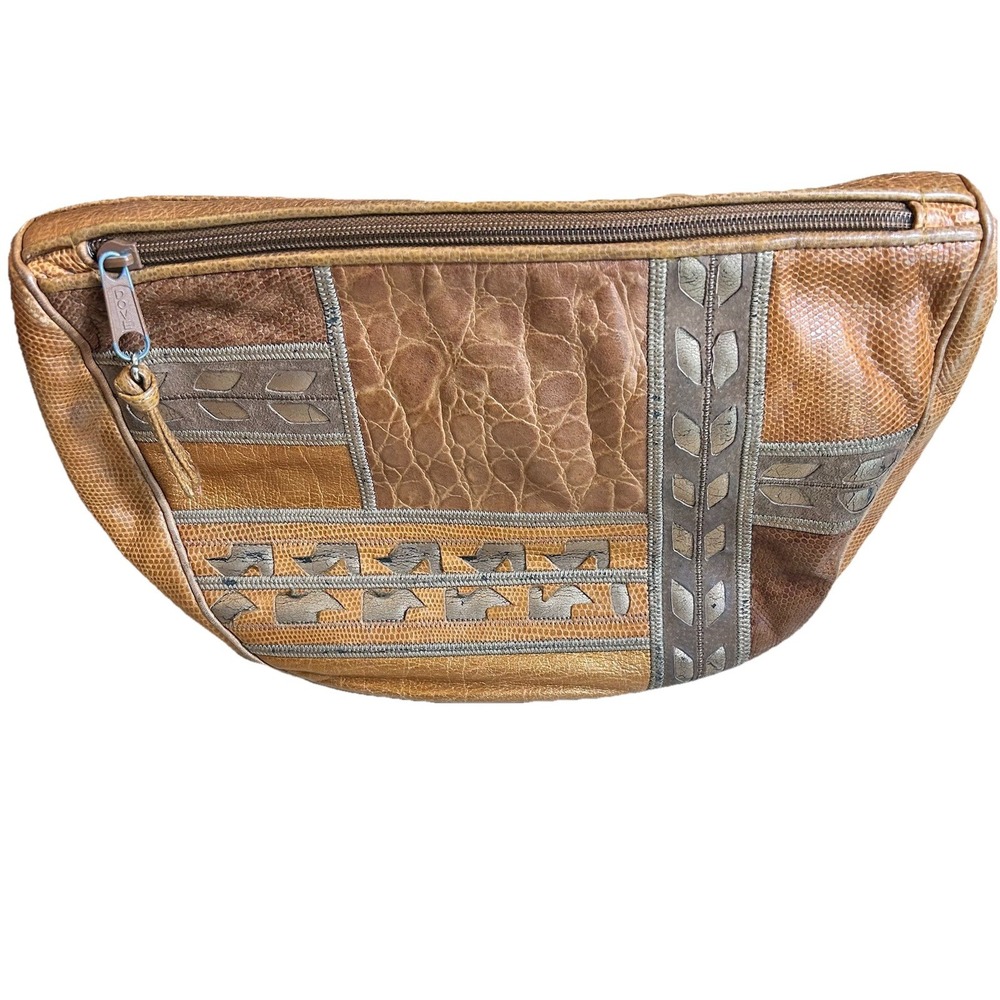 VTG SHARIF leather Snake/alligator/Geometric Texture crossbody Tan/browns 80's - Picture 3 of 15